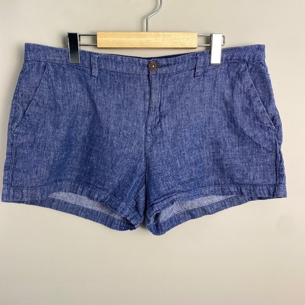 Old Navy Women's Blue Linen Blend Casual Walking Shorts Size 12 Beach Boardwalk